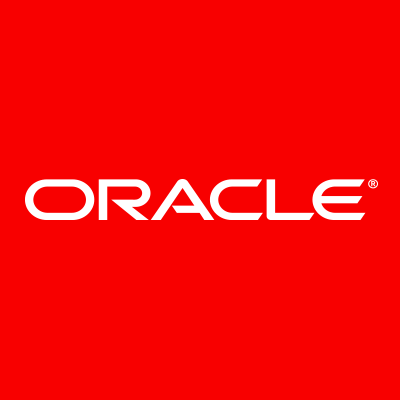 Oracle logo on a red background, showcasing the company's branding in white text.